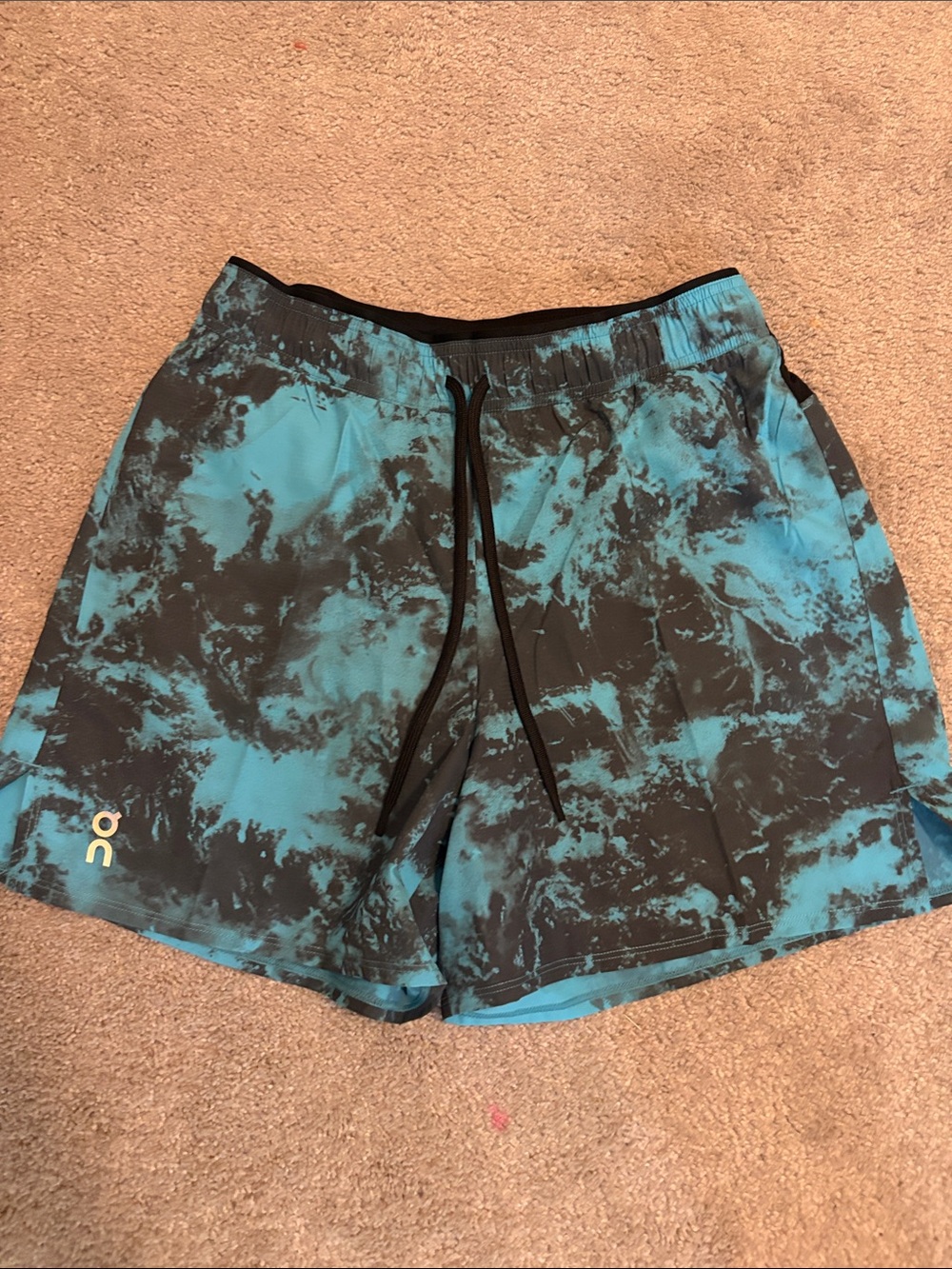 On Running Blue Black Tie-Dye Trail Performance Shorts